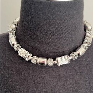 Monet Silver Textured Bead Choker Necklace